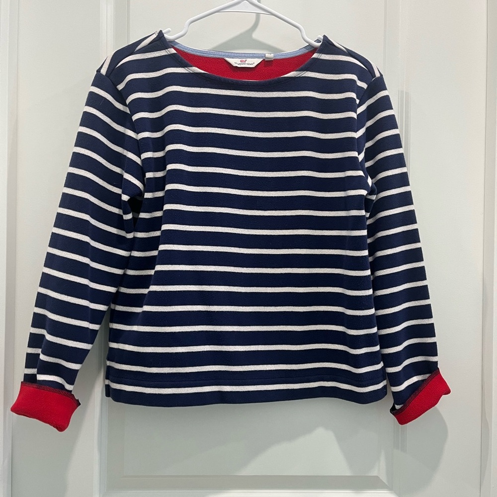 Vineyard Vines Navy Striped Sweatshirt/Sweater Lined with Red Fleece - Size XS